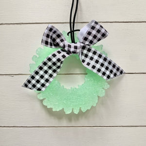 Christmas Wreath | Mint Color With White & Black Ribbon | Buffalo Plaid Scent