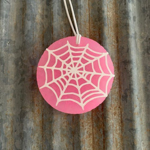 Spider Web Print Car Freshie | Glow In The Dark Pink | Sea Salt & Orchid Scent