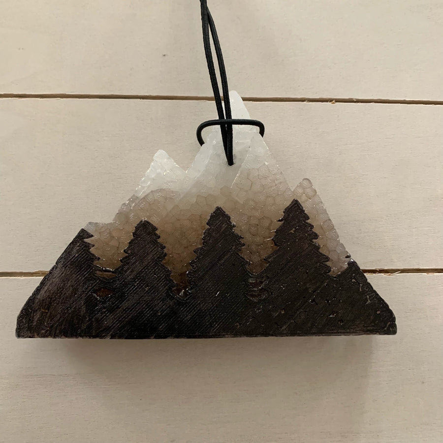 Mountain With Trees Car Freshie | White, Gold, Black Ombre | Roasted Pinecone Scent