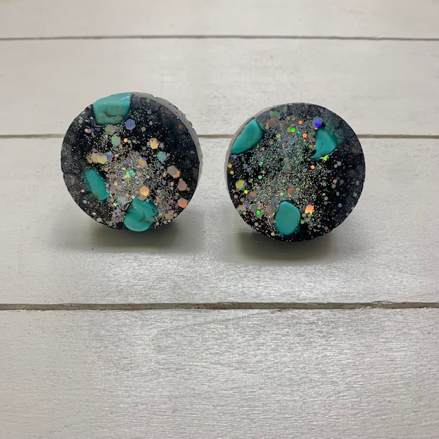 Circle Car Vent Clips |Black with Turquoise and Sparkles | Peachy O Scent