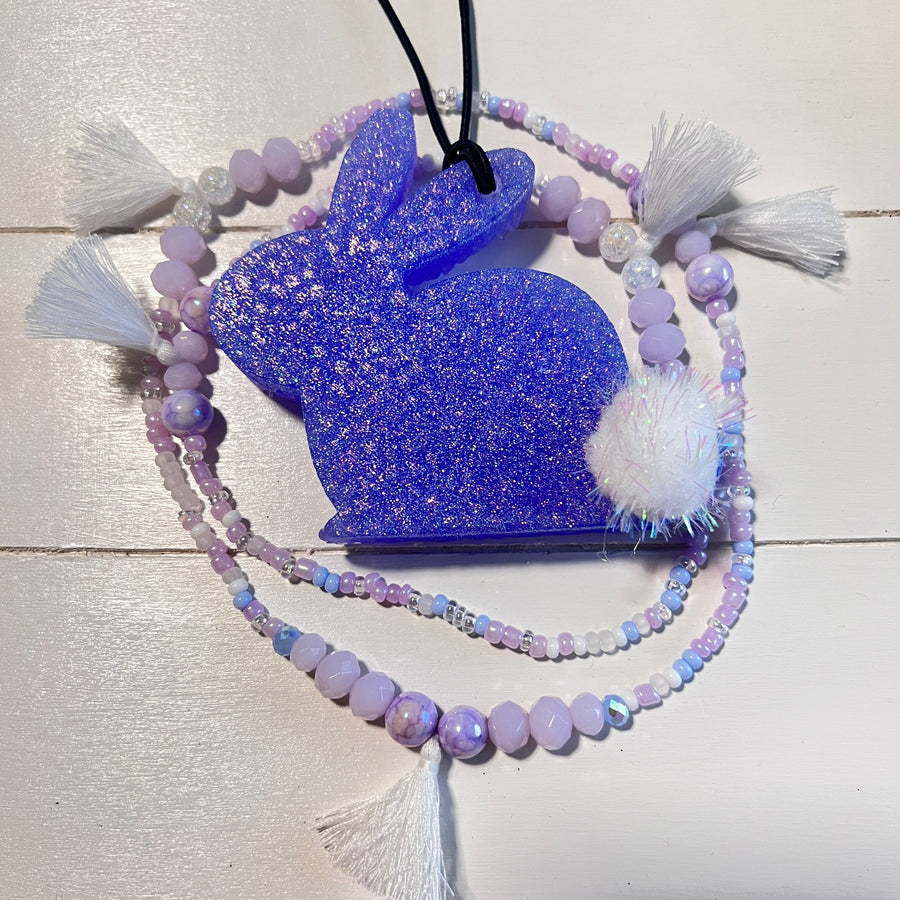 Bunny | Periwinkle With Glitter | Tassel Necklace Set | Black Raspberry Vanilla Scent