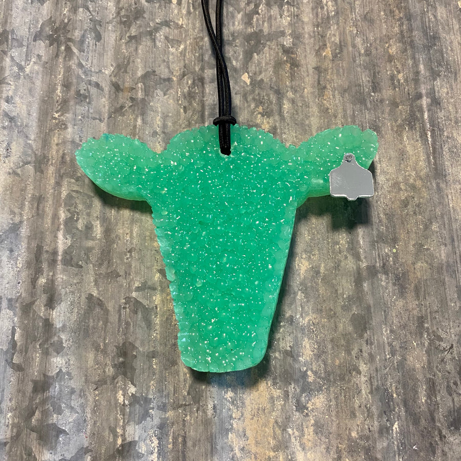 Cow Head Car Freshie | Teal With Chrome Ear Tage | Southern Charm Scent