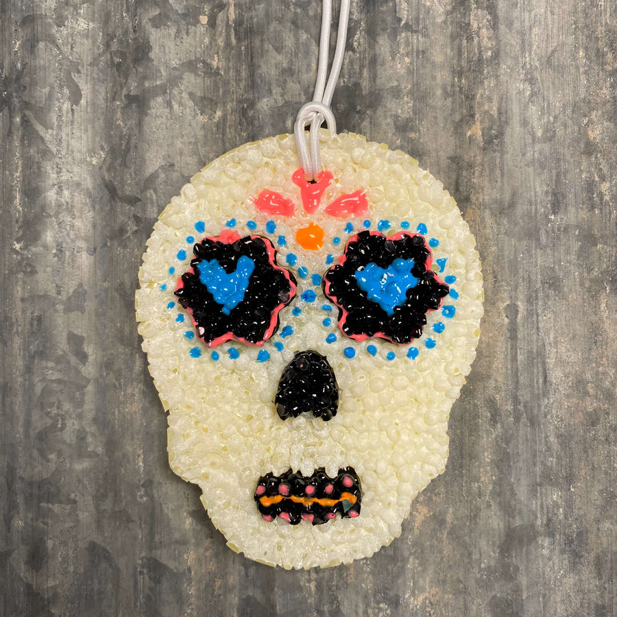 Sugar Skull Car Freshie | White With Decorative Accents | Volcano Scent