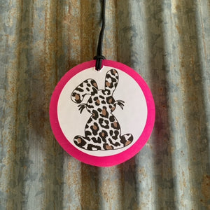 Circle Car Freshie | Hot Pink With Bunny Cardstock | Good Vibes Scent