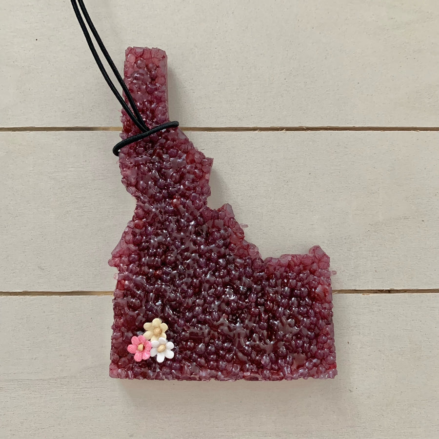 Large Idaho Car Freshie | Burgundy With Succulents | Wassail Scent