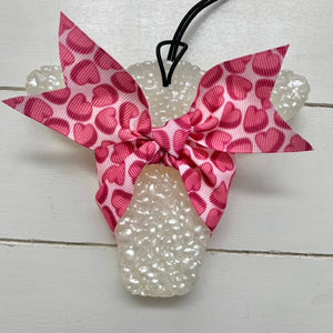 White Cowhead With Valentine Hearts Ribbon | Marshmallow Fireside Scent