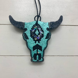 Aztec Bull Skull | Black & Teal With Glitter | Volcano Scent